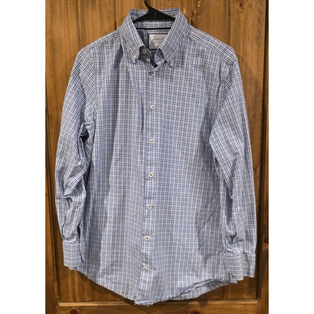 Charles Tyrwhitt Jermyn Street London Shirt Mens 16 Blue Check Non-Iron Slim Fit